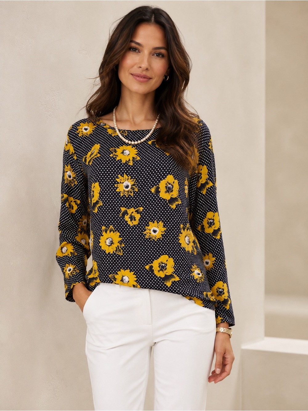 Banana Republic Sunflower Polka Dot Blouse SZ L Cottagecore